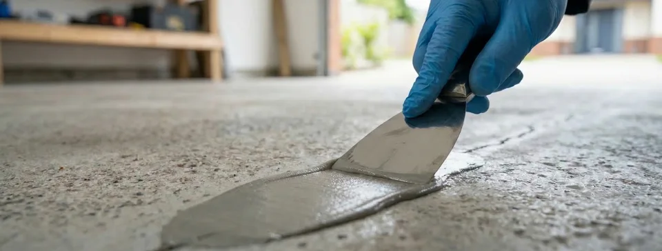 Localised repair of a crack in a concrete floor.