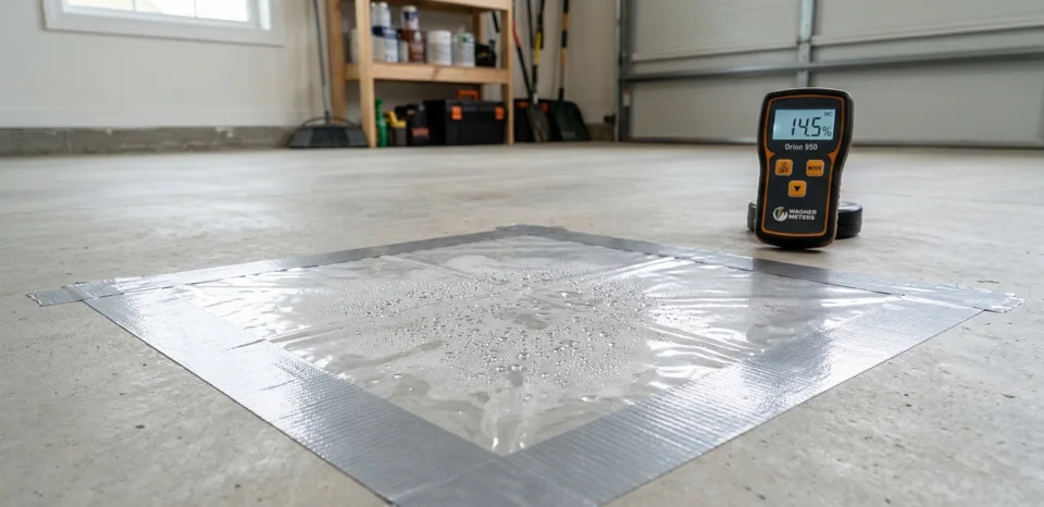 Checking moisture conditions in a concrete floor.